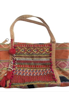 America & Beyond Embroidered Beaded Boho Tote Bag